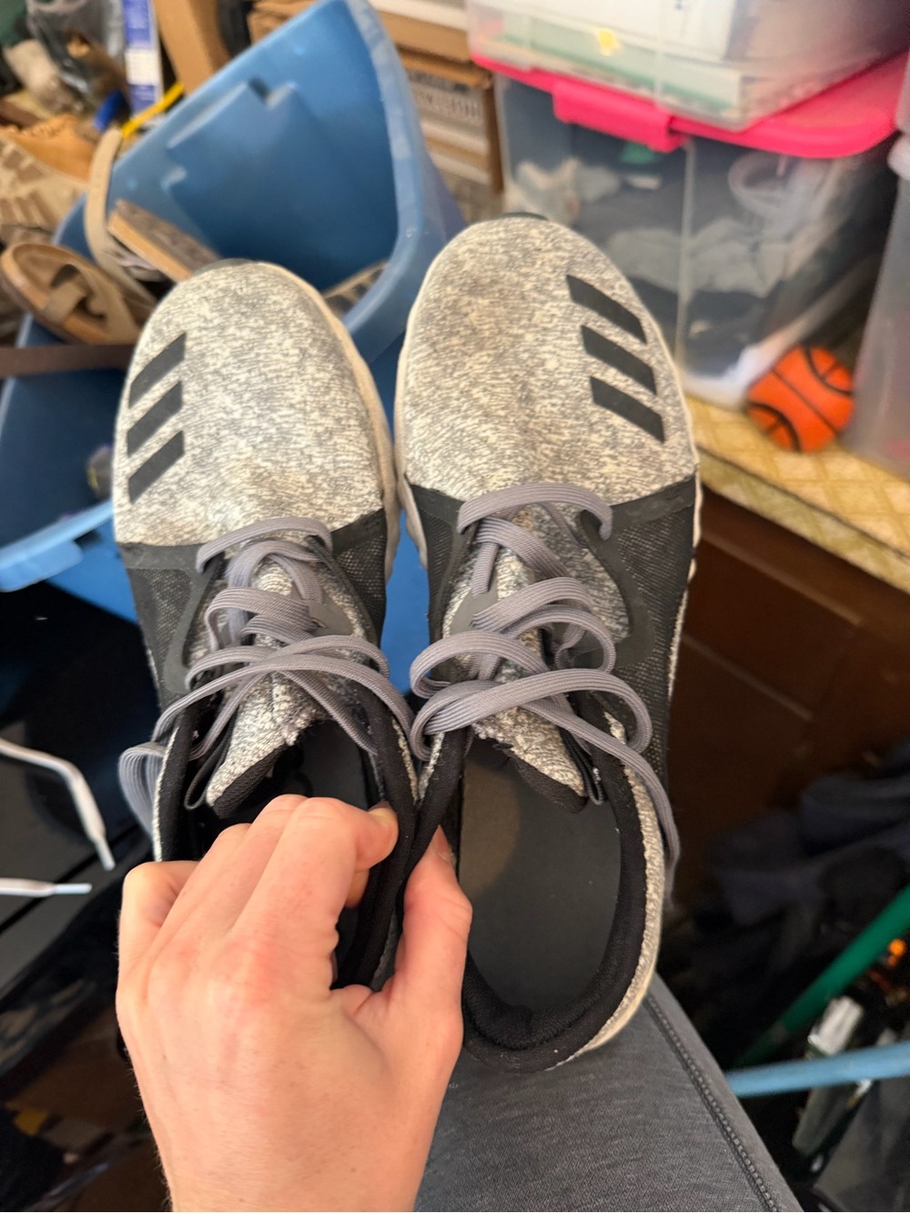 adidas Men’s Gray and Black Knit Lace-Up Sneakers